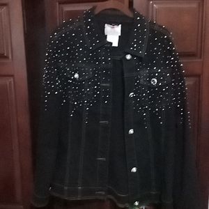 BLACK WOMENS QUACKER FACTORY  STUDIED JEAN JACKET